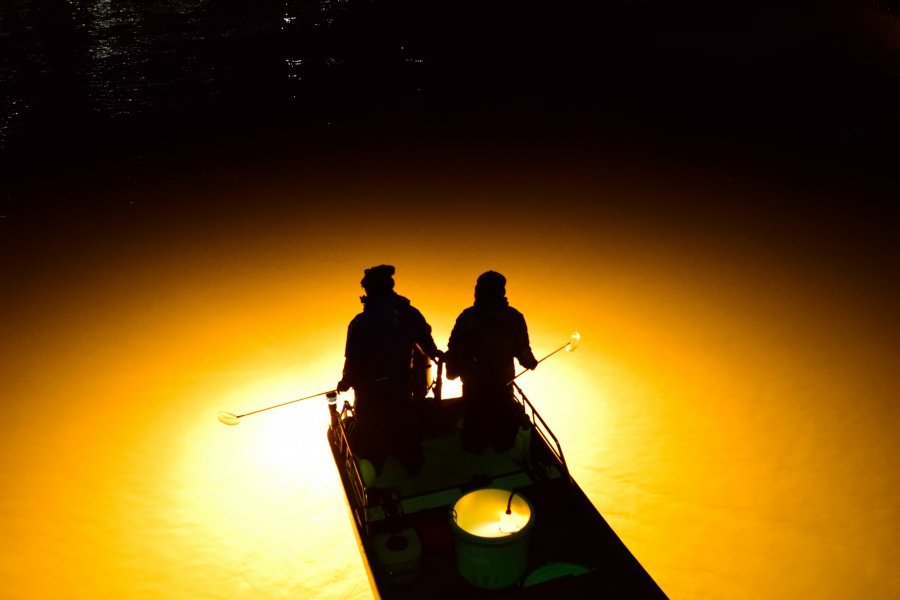 街中の幻想的な夜漁